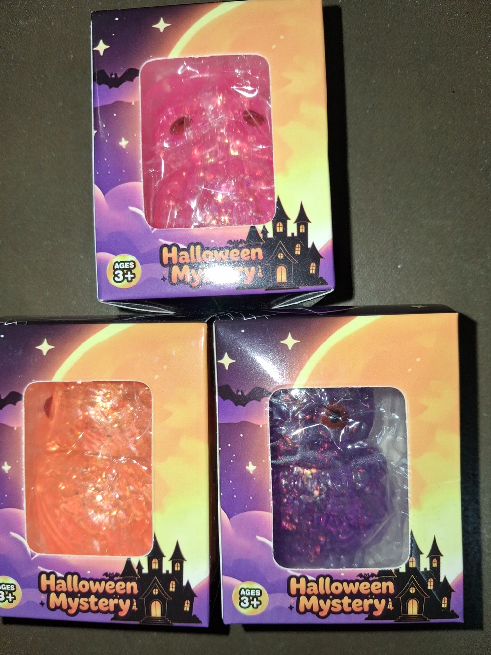 3 Halloween Mystery Squishy Plush Toy - Assorted Pink, Orange, Purple
